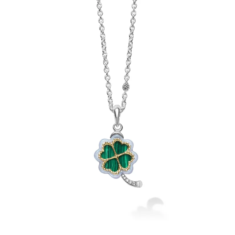 silver chain necklaces for women-Four Leaf Malachite Clover Pendant Necklace