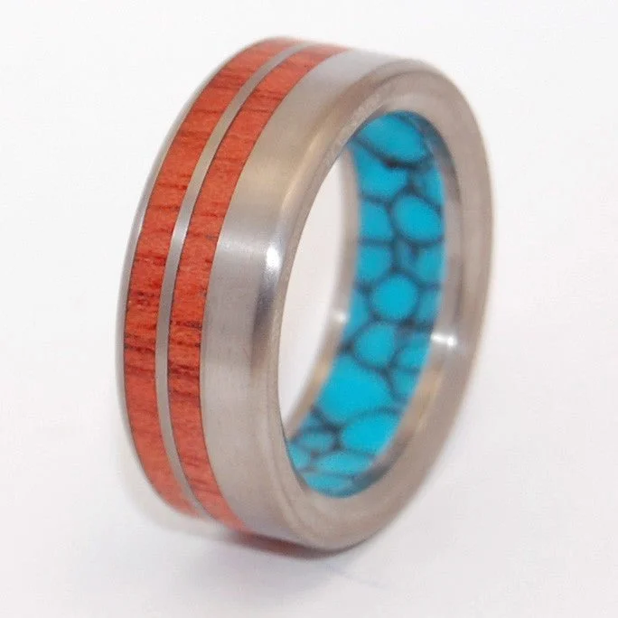 Meant To Be | Turquoise And Wood - Titanium Wedding Ring