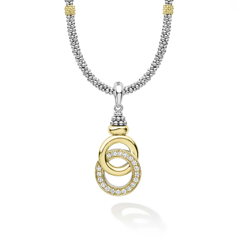 casual necklaces for women-Signature Caviar Two-Tone Interlocking Diamond Pendant Necklace