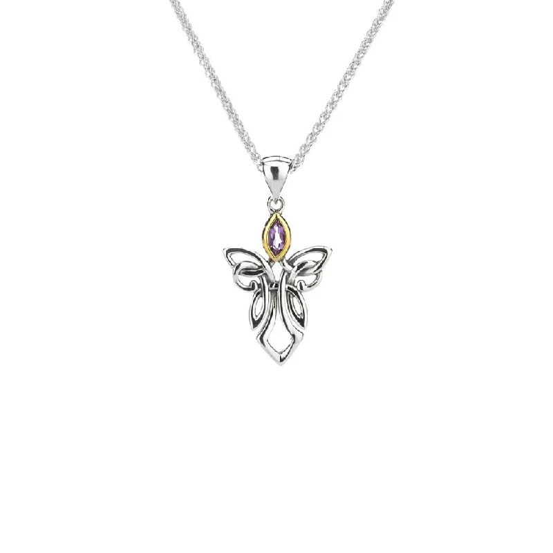 vintage gold necklaces for women-Silver and 10k Gold Guardian Angel Pendant - Small - Amethyst/Topaz/Peridot/Cubic Zirconia