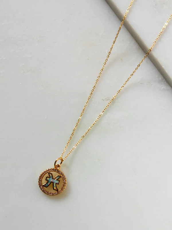 vintage-inspired necklaces for women-Opal Zodiac Sign Necklace