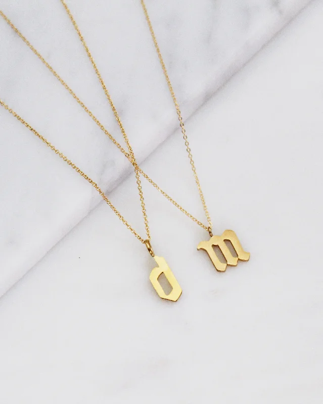 geometric necklaces for women-Gothic Font Lowercase Initial Necklace