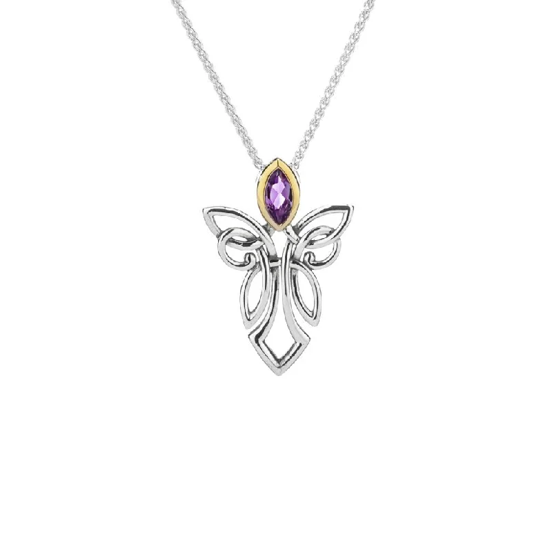 rose gold necklaces for women-Silver and 10k Gold Guardian Angel Pendant-Amethyst/Topaz/Peridot/Cubic Zirconia