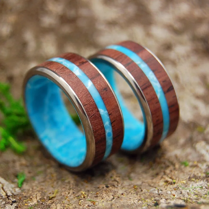 Man From The Sea | Cocobolo Wood & Dominican Larimar Stone Titanium Wedding Ring