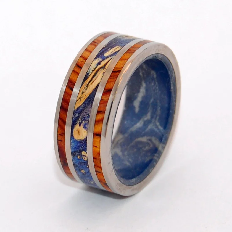 World Of Love | Men's Blue Box Elder Wood, Cocobolo Wood & Titanium Wedding Ring