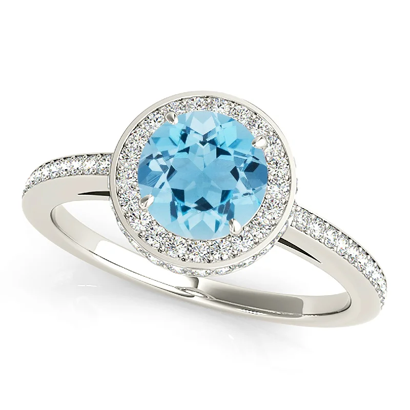 2.00 ct. Genuine Aquamarine Ring With Halo And Delicate Diamond Band