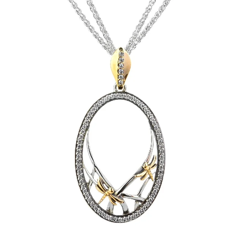 star necklaces for women-Silver and 10k Gold Dragonfly Gateway Pendant