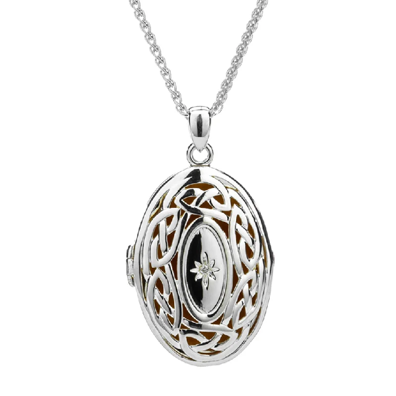 delicate gold necklaces for women-Silver with 22k Gold Gilding  Window to the Soul Diamond Locket