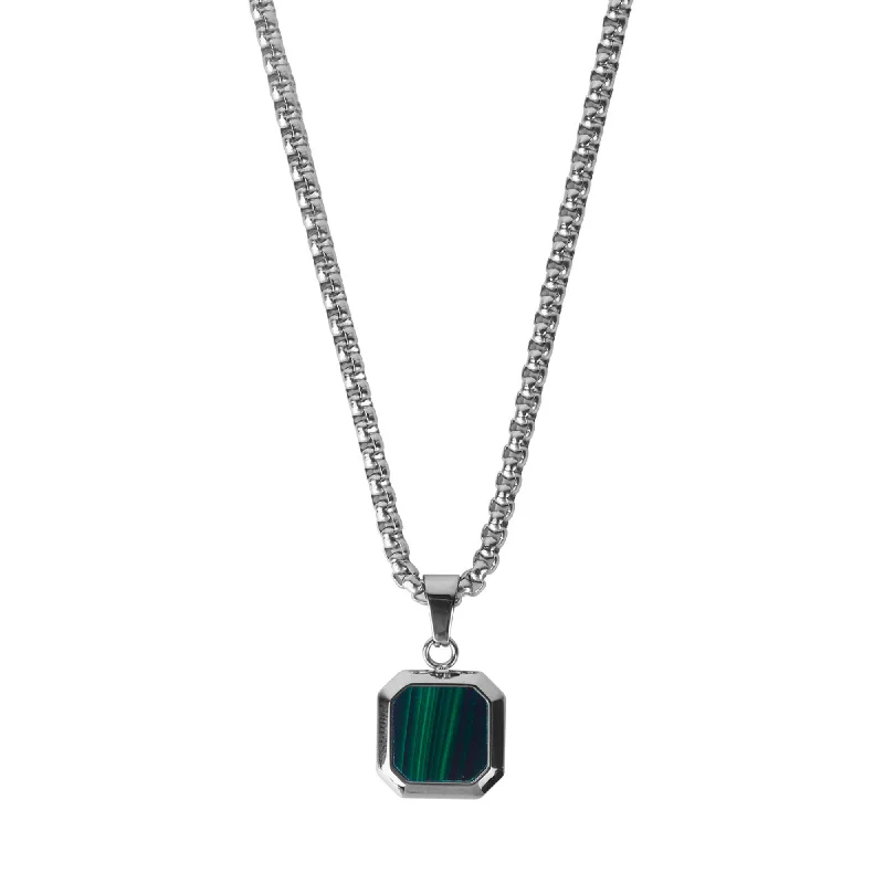 designer necklaces for women-Silver Necklace with Square Malachite Pendant