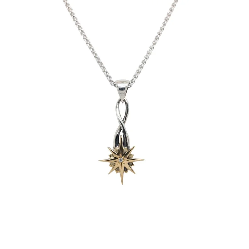 minimalist gold necklaces for women-Silver and 10k Gold Compass Star Pendant Small