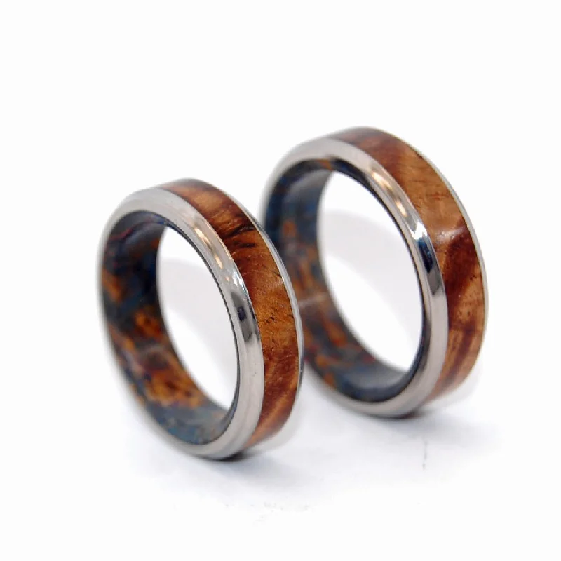 Night Blue | Hawaiian Koa Wood & Titanium - Unique Wedding Ring - Wedding Ring Set