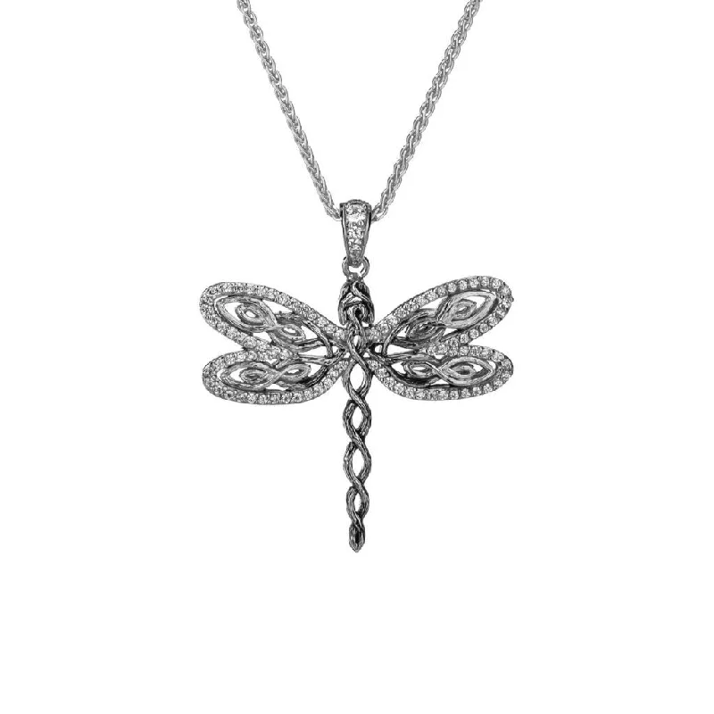 moon necklaces for women-Silver Dragonfly Pendant- Cubic Zirconia