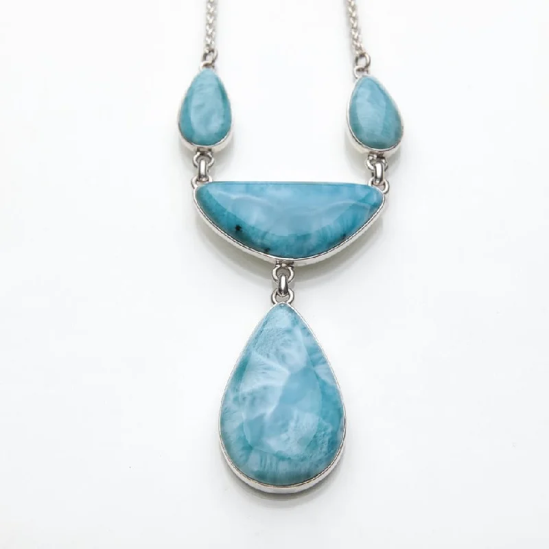 engraved silver necklaces for women-Larimar Necklace Bahoruco