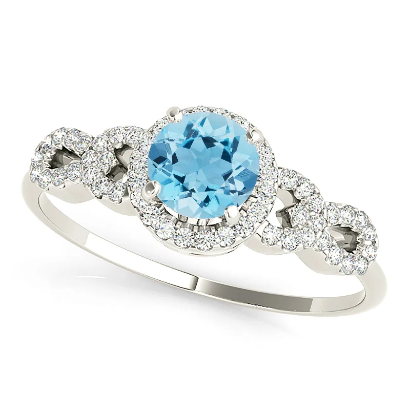 1.10 ct. Genuine Aquamarine Ring With Halo And Open Link Diamond Band