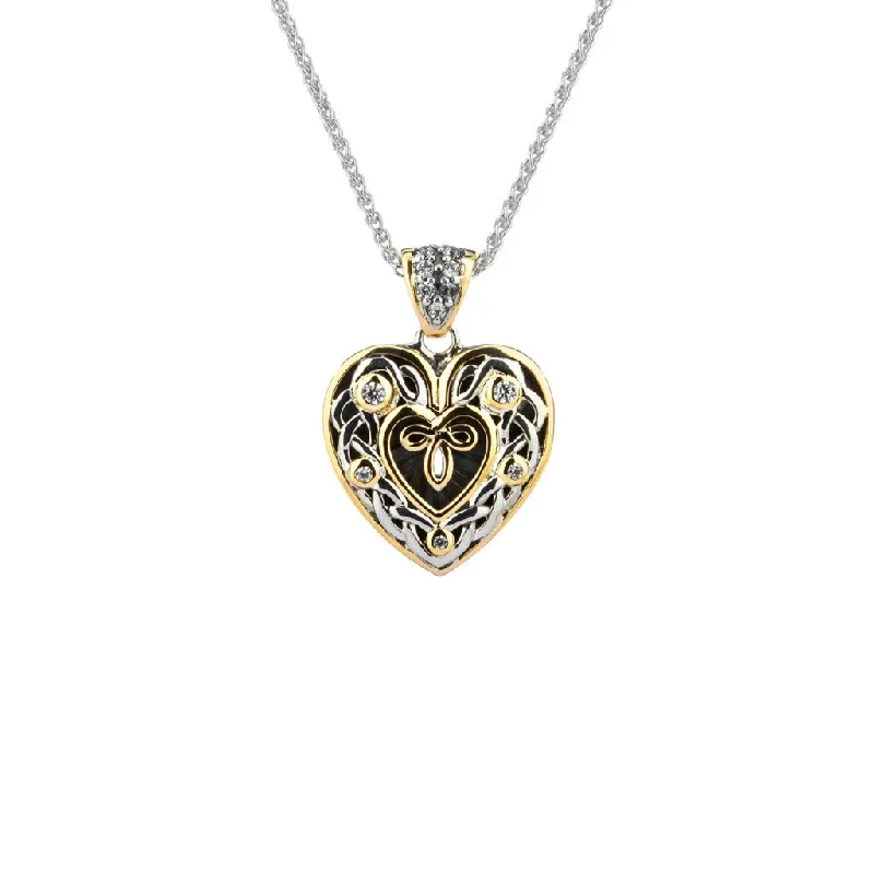 vintage necklaces for women-Silver and 10k Yellow or Rose Gold Celtic Heart Pendant - Small