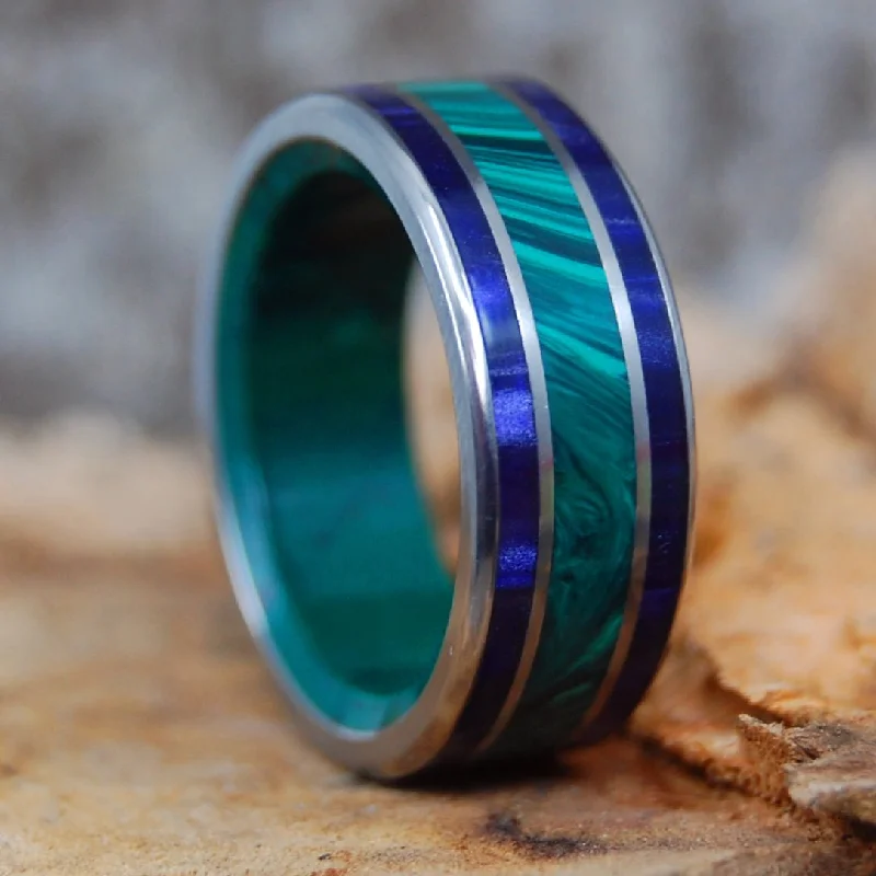 The Purple Sage | Men's Malachite, Jade, Purple Marbled Opalescent & Titanium Wedding Ring