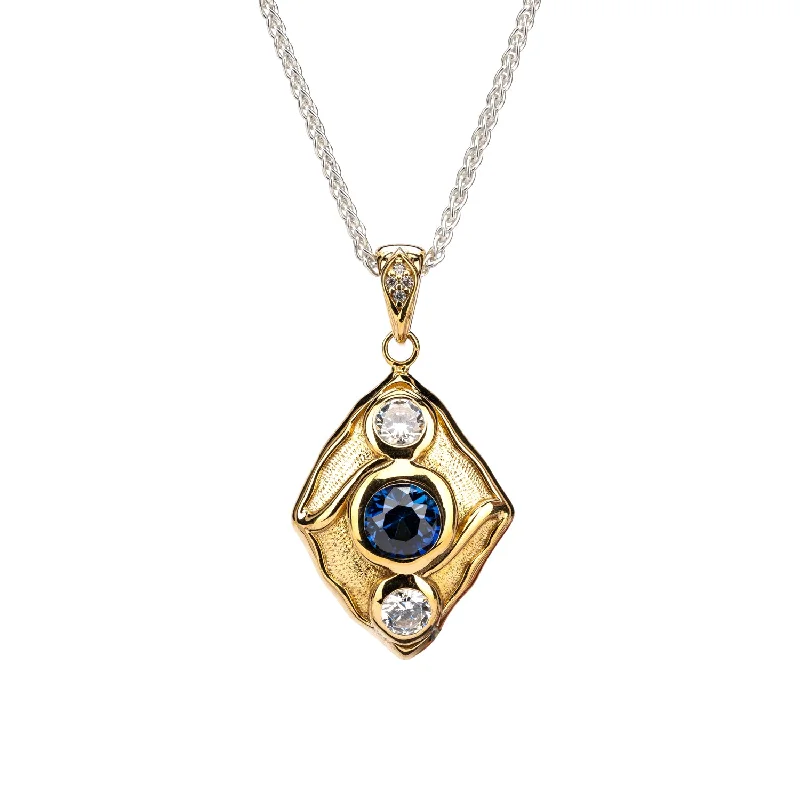 double-strand necklaces for women-10K Gold Sapphire and Cubic Zirconia Rocks 'n Rivers Pendant