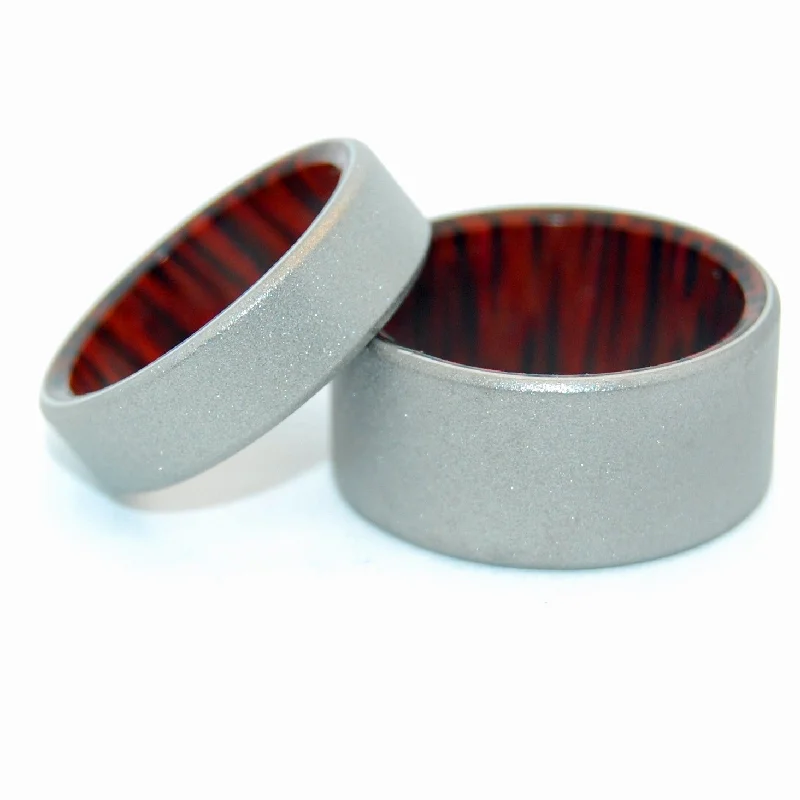 Tales Of Eden | Red Palm Wood & Titanium - Unique Wedding Ring - Wedding Ring Set