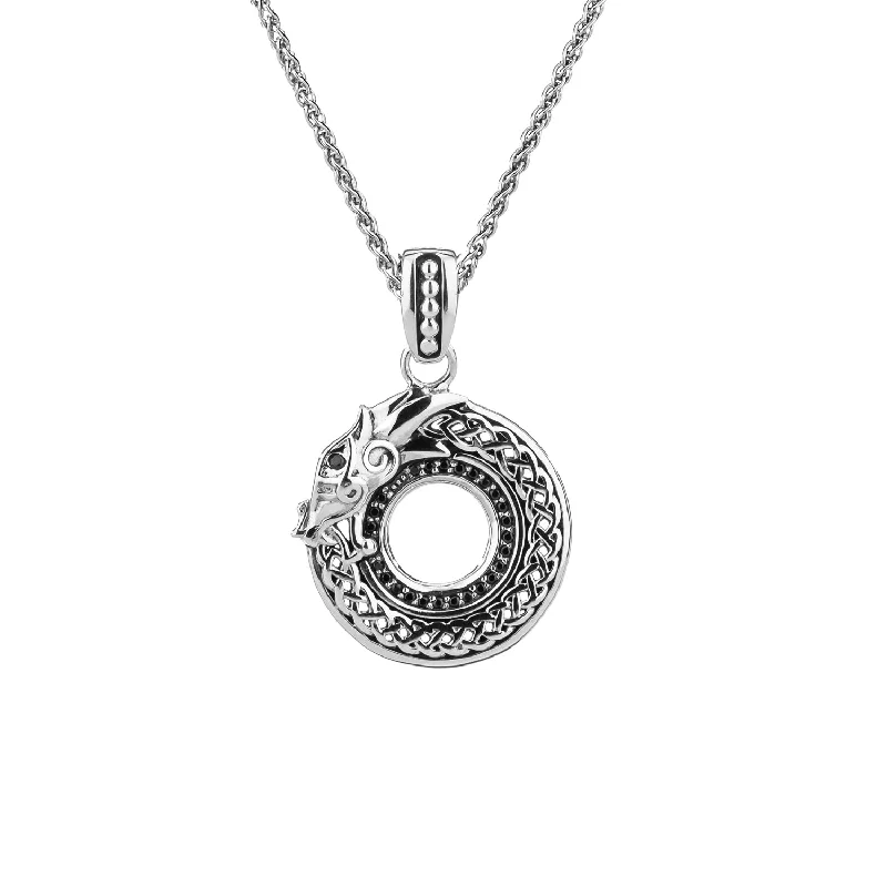 silver chain necklaces for women-Silver Round Dragon Pendant Small