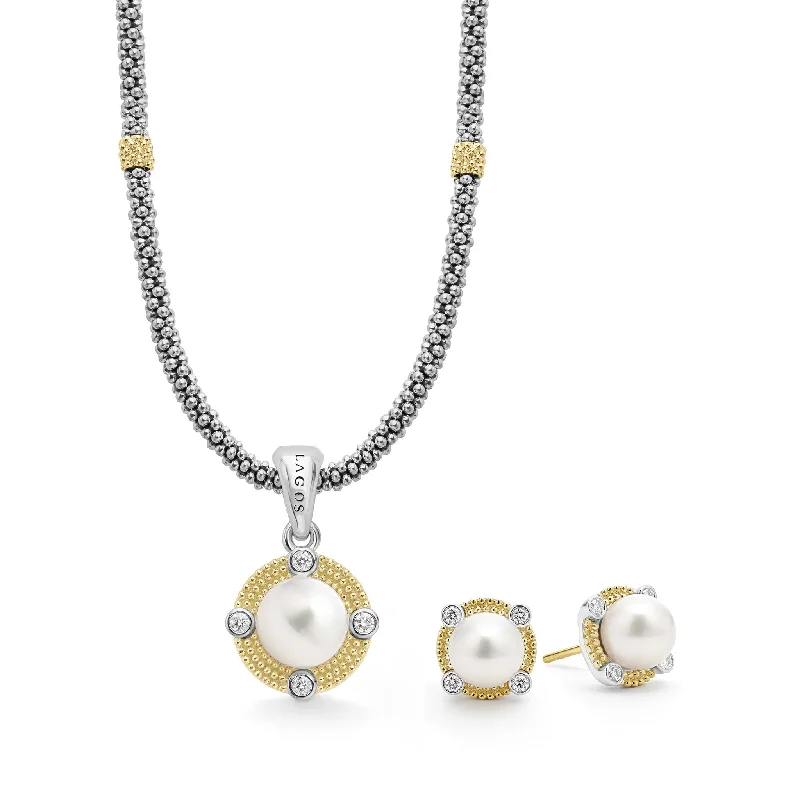 infinity necklaces for women-Luna Pearl Diamond Earring and Necklace Gift Set