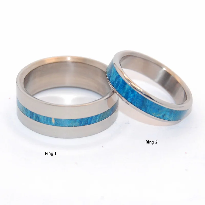 Blue Lightning Two Hearts | Blue Box Elder Wood - Wooden & Titanium Wedding Ring