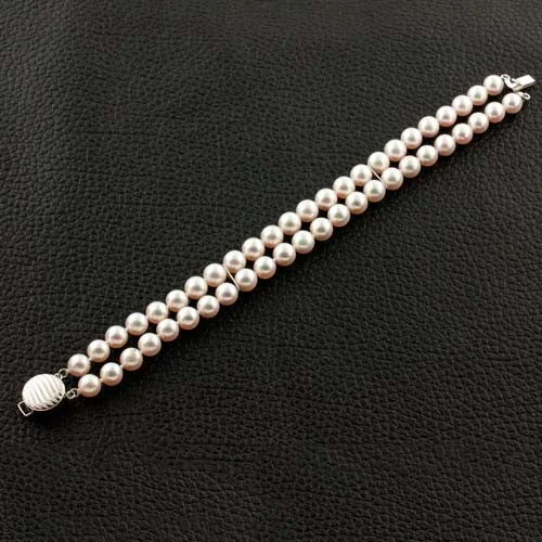 trendy bangles for women-Double Row Cultured Pearl Bracelet