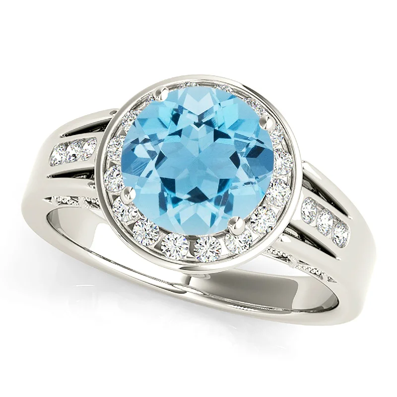 2.00 ct. Genuine Aquamarine Ring With Bezel Set Halo