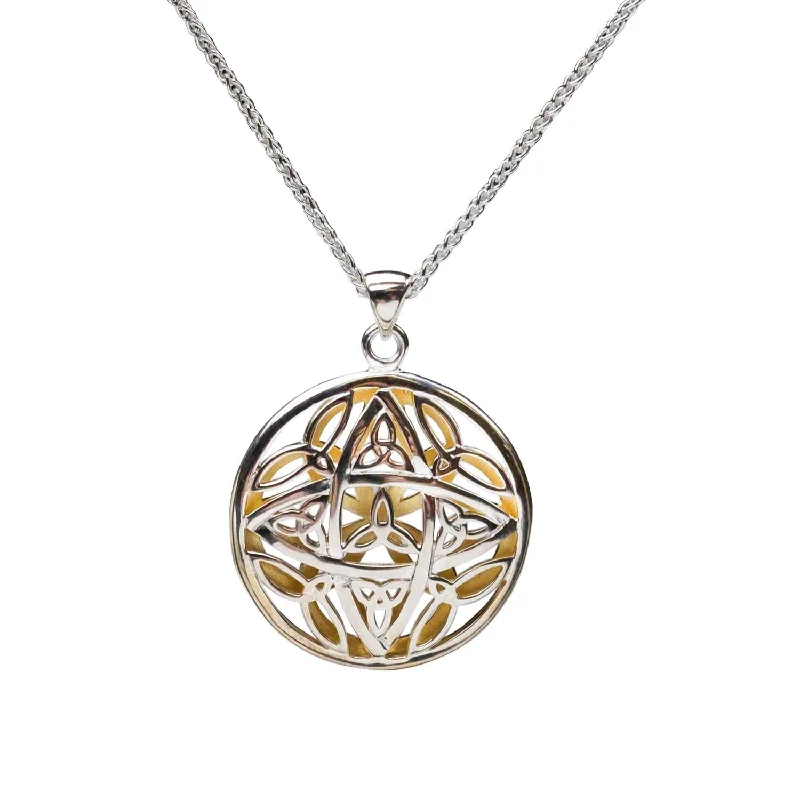 modern necklaces for women-Silver with 22k Gold Gilding Trinity Double Sided Pendant