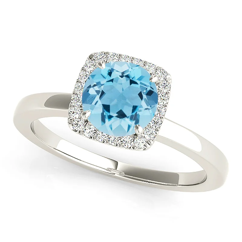 1.75 ct. Genuine Aquamarine Ring with Cushion Halo