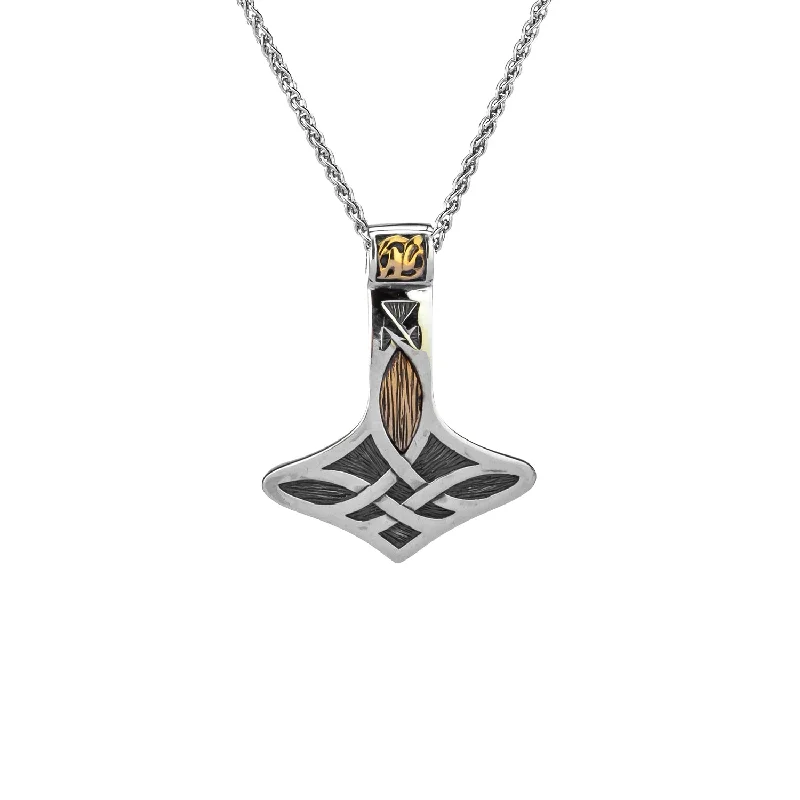 gold chain necklaces for women-Silver and 10k Gold Thor's Hammer Pendant Small