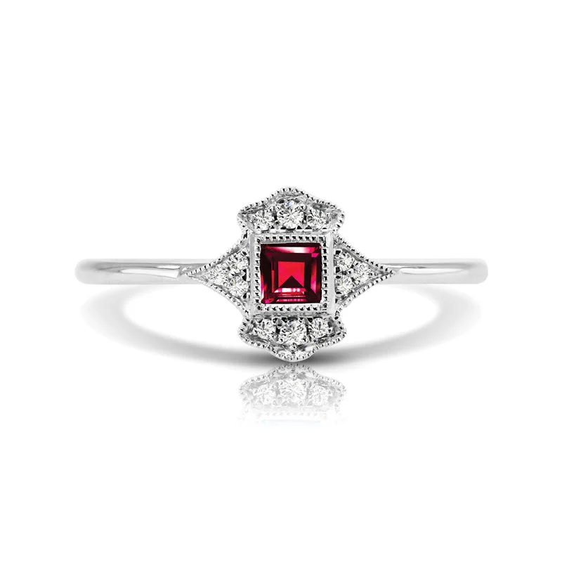 Vintage Inspired 0.20 ct. Natural Ruby Ring With Diamonds