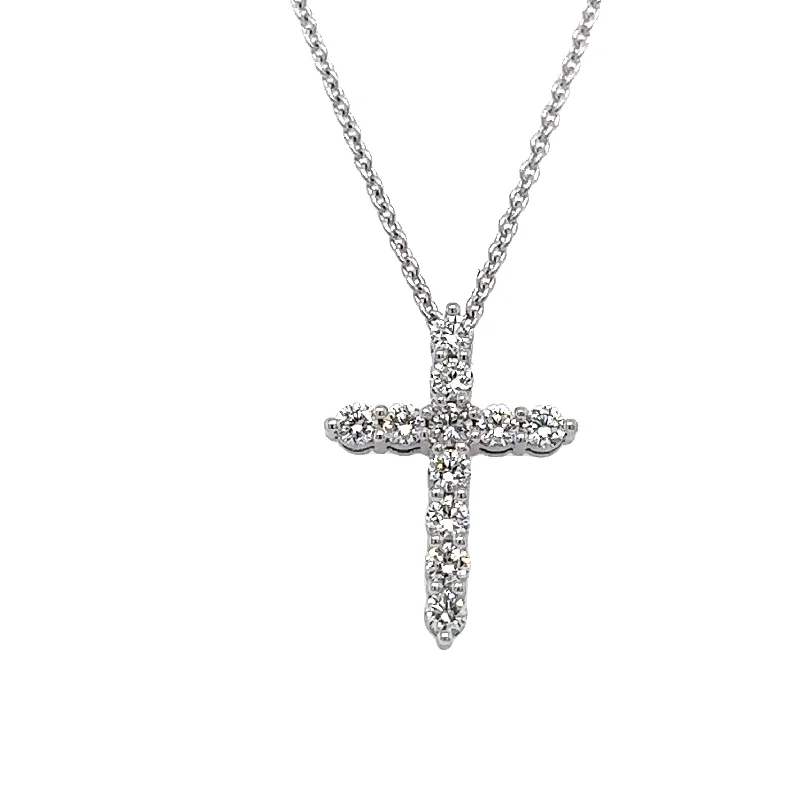 modern pendant necklaces for women-White Gold Diamond Cross Necklace