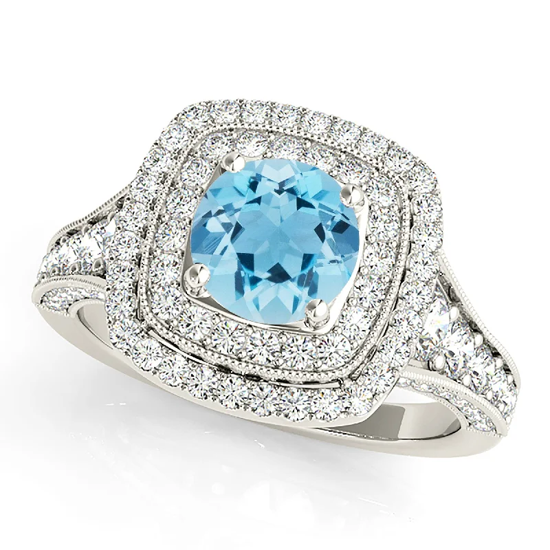 1.10 ct. Genuine Aquamarine Ring With Double Row Halo