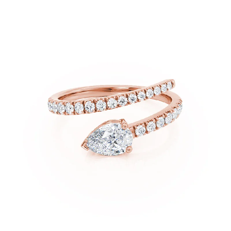 affordable diamond engagement rings for women-CELESTINE - Pear Moissanite Split Shank Ring 18k Rose Gold