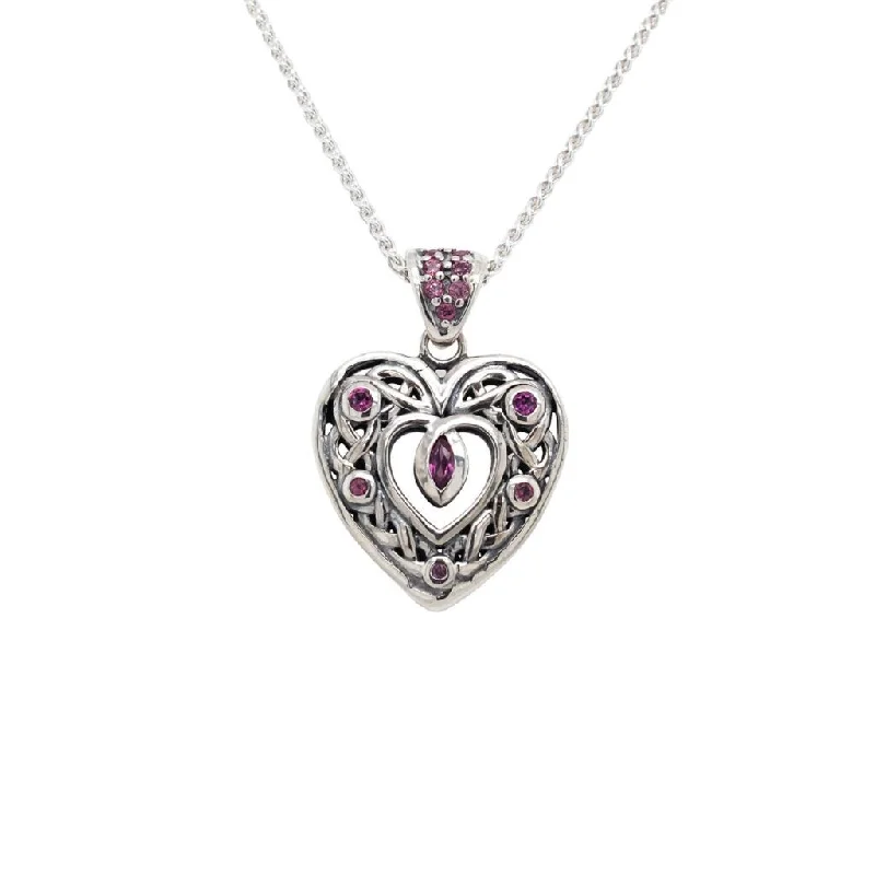 classic gold chain necklaces for women-Silver Celtic Heart Pendant Small - Topaz/Cubic Zirconia/Rhodolite