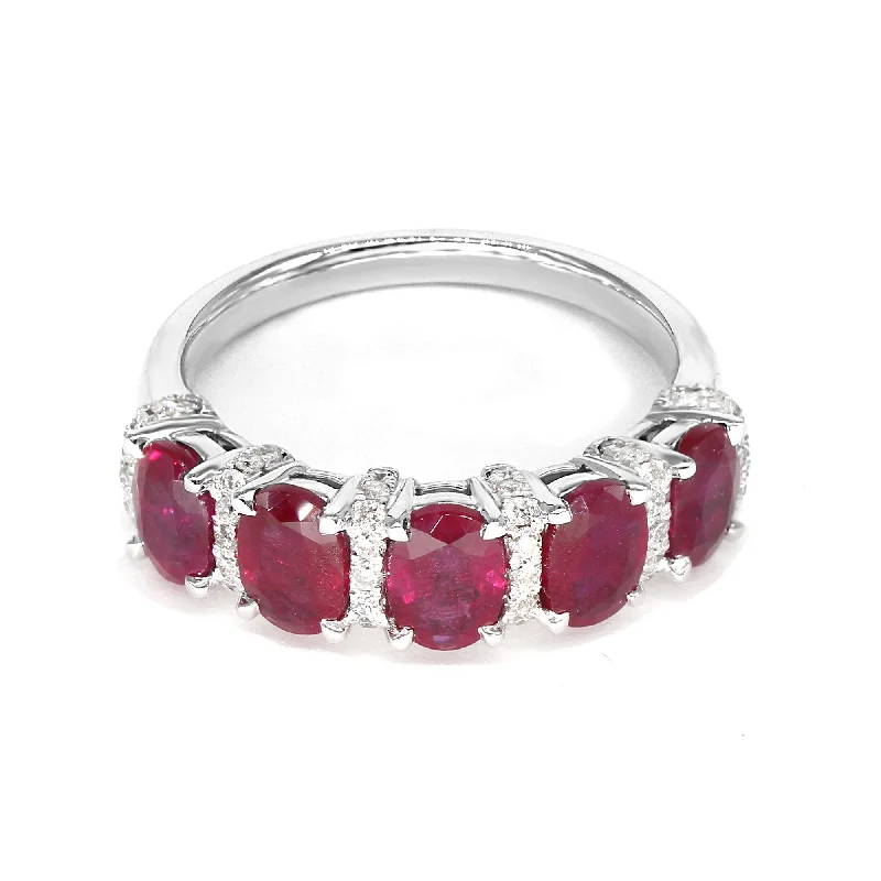 2.30 ctw. Genuine Oval Ruby Band With Diamonds