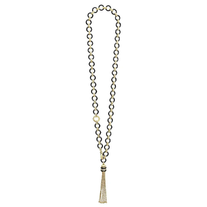 simple chain necklaces for women-Studio 18K Gold Black Ceramic Tassel Link Necklace