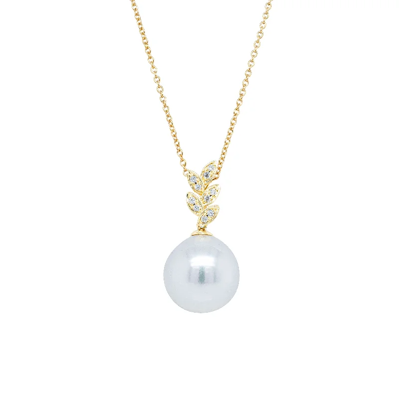 bar necklaces for women-18ct Yellow Gold South Sea Pearl & Diamond Pendant