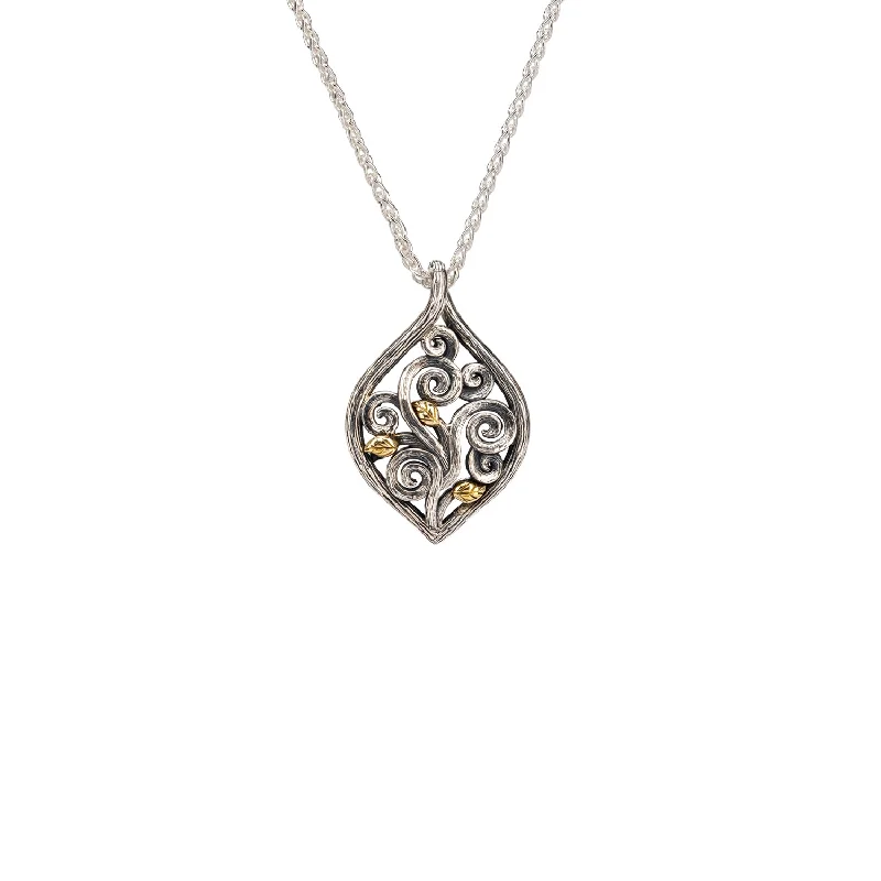 gold heart necklaces for women-Silver and 10k Gold Tree of Life Leaf Pendant