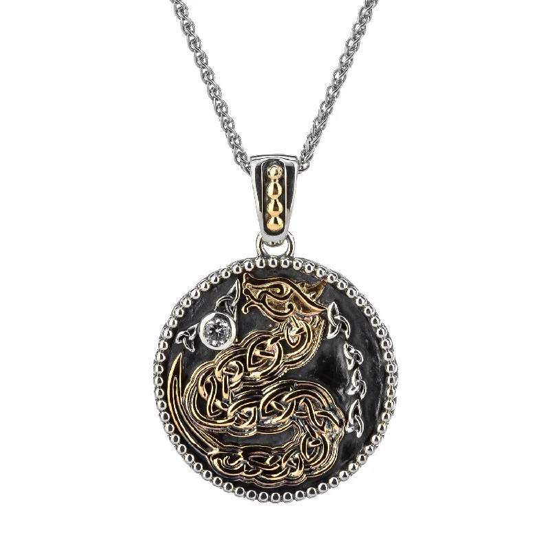 moon necklaces for women-Silver and Yellow or Rose Gold Medallion Dragon Reversible Pendant