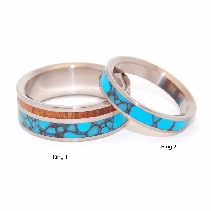 You Can See Me | Turquoise Stone & Koa Wood - Turquoise Wedding Ring Set