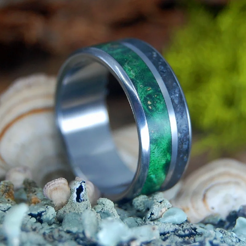 Alligator Green | Men's Alligator Teeth, Green Box Elder Wood & Titanium Wedding Ring