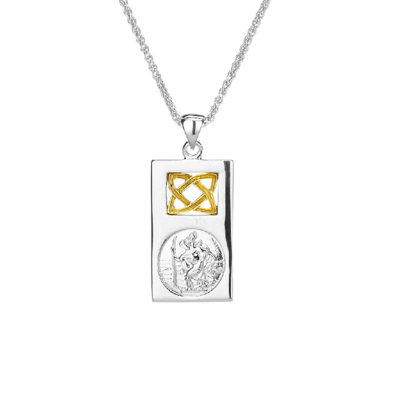 choker necklaces for women-Silver and 10k Gold St. Christopher Pendant Small