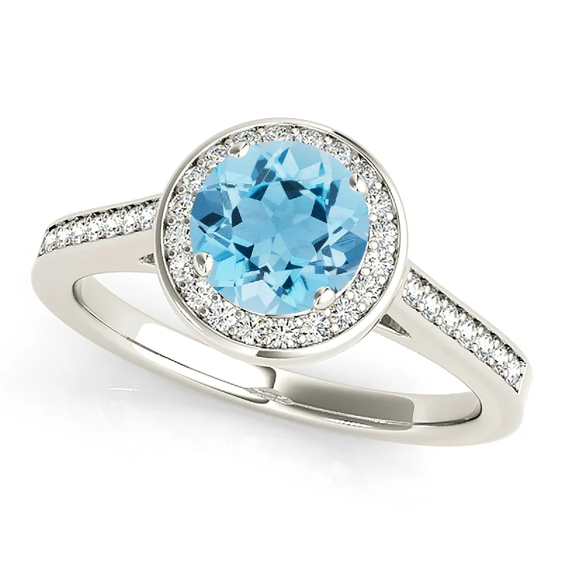 1.10 ct. Genuine Aquamarine Ring With Bezel Set Halo