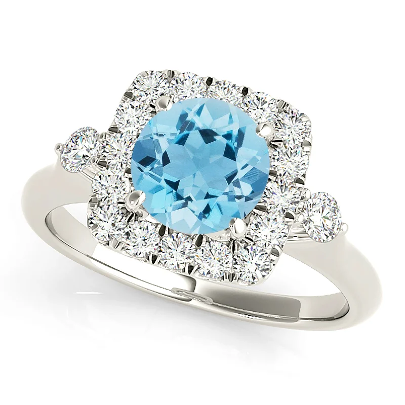 2.00 ct.Genuine Aquamarine Ring With Cushion Halo And Side Accent Diamonds