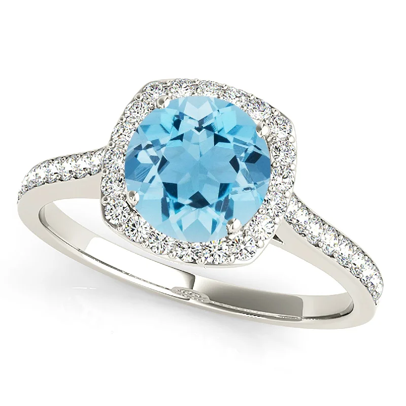 1.65 ct. Genuine Round Aquamarine Ring With Cushion Halo