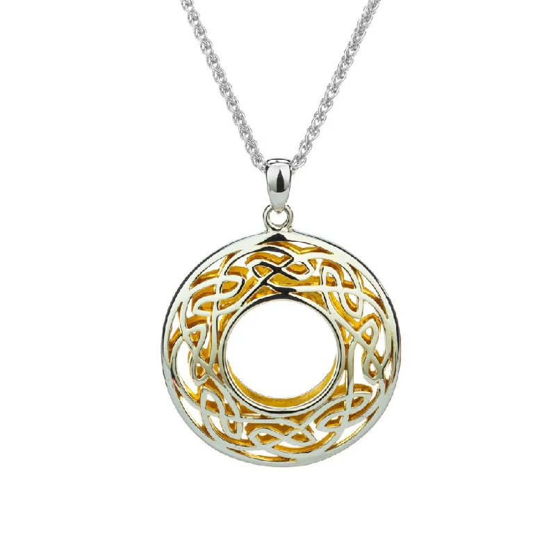 adjustable necklaces for women-Silver with 22k Gold Gilding Window to the Soul Round Pendant Large