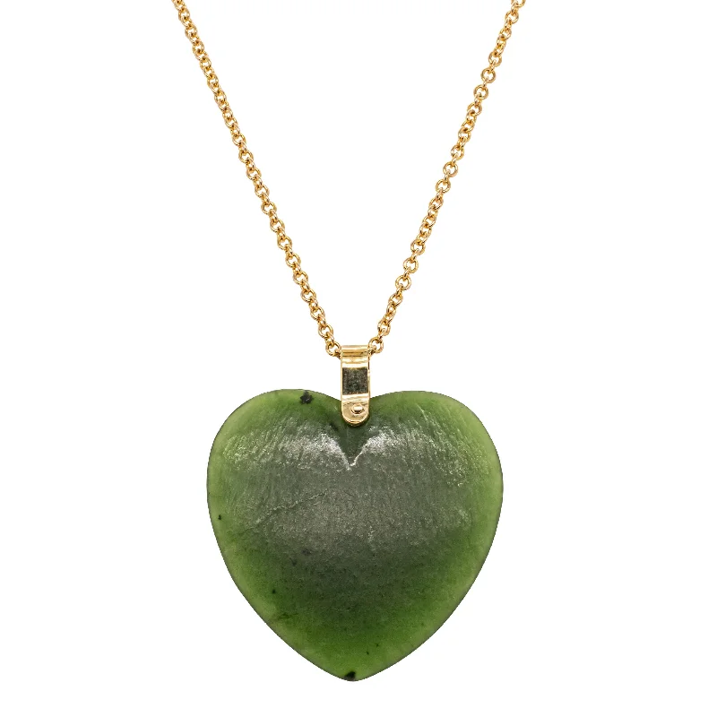 choker necklaces for women-Vintage 9ct Yellow Gold Greenstone Heart Pendant