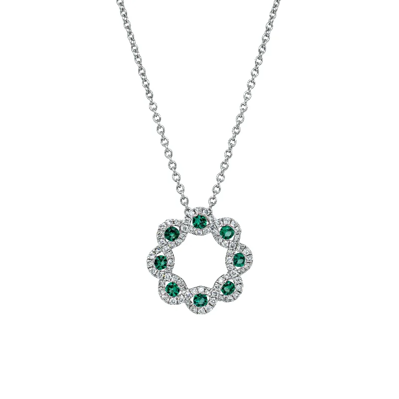 engraved silver necklaces for women-18ct White Gold .24ct Emerald & Diamond Pendant