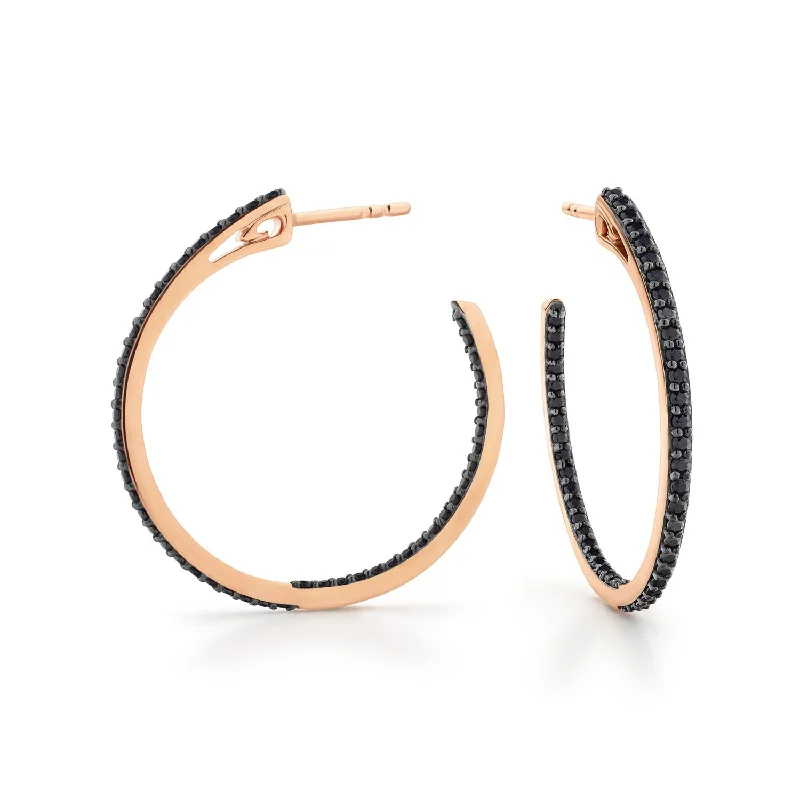 diamond earrings for women-Spirit Pavé Hoop Earring 32mm - 18K Rose Gold Vermeil + CZ Noir